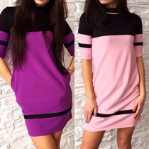 Fashion Contrast Color Short Sleeve Round Neck Dress