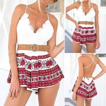Sexy Backless Deep V-neck Printed Sling Rompers