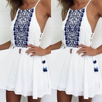 Fashion Printed Spliced High Waist Sling Dress