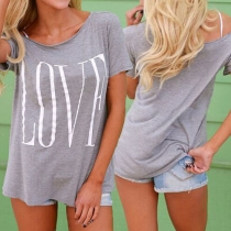 Fashion Letters Printed Short Sleeve Round Neck Loose T-shirt