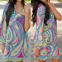 Ethnic Style One-shoulder Printed Dress