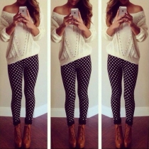 Fashion High Waist Slim Fit Dots Printed Pants