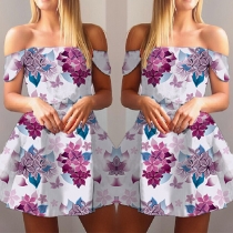 Sexy Off-shoulder Slash Neck High Waist Printed Dress