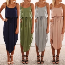 Sexy Backless Irregular Hem Solid Color Sling Dress