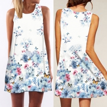 Fashion Sleeveless Round Neck Loose Printed Dress