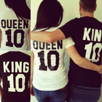 Fashion Letters Printed Short Sleeve Round Neck Couple T-shirt