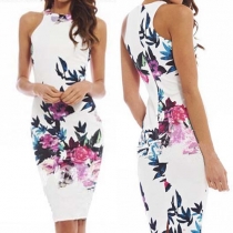 Ethnic Style Printed Sleeveless Round Neck Slim Fit Dress