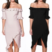 Sexy Slash Neck Irregular Hem Flouncing Dress