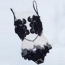 Sexy Backless See-through Gauze Spliced One-piece Bikini Swimsuit