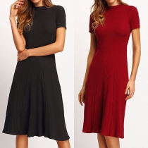 Sexy Backless Short Sleeve Solid Color Dress