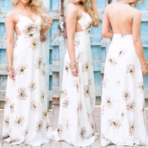 Sexy Backless V-neck Printed Sling Maxi Dress