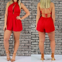 Sexy Backless Off-shoulder High Waist Solid Color Rompers