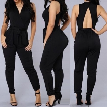 Sexy Backless Deep V-neck Sleeveless Slim Fit Jumpsuits