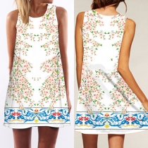 Fashion Sleeveless Round Neck Printed Loose Dress