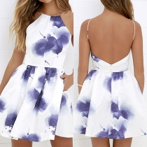 Sexy Backless High Waist Printed Sling Dress