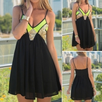 Sexy Backless V-neck Sequin Spliced Sling Dress