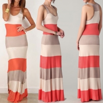 Fashion Sleeveless Round Neck Striped Maxi Dress