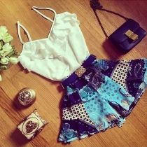 Fashion Printed High Waist Flouncing Sling Dress