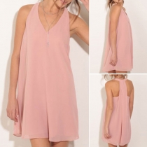 Fashion Solid Color Sleeveless V-neck Loose Chiffon Dress