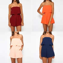 Sexy Strapless Flouncing Solid Color Chiffon Rompers
