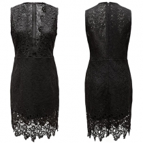 Sexy Deep V-neck Sleeveless Slim Fit Lace Dress