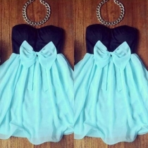 Sexy Strapless Bowknot High Waist Contrast Color Party Dress