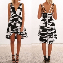 Sexy Backless Deep V-neck Sleeveless Printed Dress