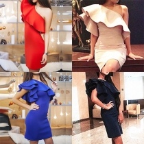 Sexy One-shoulder Flouncing Slim Fit Party Dress