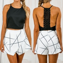 Fashion Printed High Waist Irregular Hem Culottes Shorts