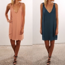 Sexy Backless V-neck Solid Color Loose Dress