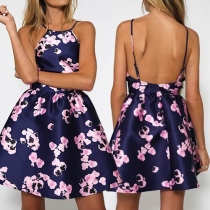 Sexy Backless Off-shoulder Printed Sling Dress
