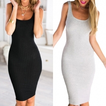 Sexy Backless Sleeveless Round Neck Slim Fit Knit Dress