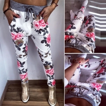 Fashion Elastic Waist Printed Casual Pants