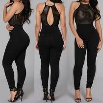 Sexy Backless Gauze Spliced High Waist Sling Jumpsuits
