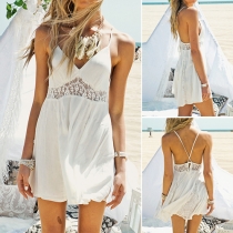 Sexy Backless V-neck Lace Spliced Sling Beach Dress