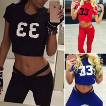Sexy Short Sleeve Crop Tops + Low-waist Pants Sports Suit