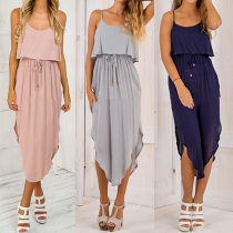 Sexy Backless Irregular Hem Solid Color Sling Dress