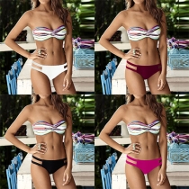 Sexy Colorful Printed Bandeau Bikini Set