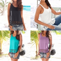 Fashion Lace Spliced Hem Solid Color Tank Tops
