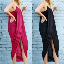 Sexy Irregular Hem Solid Color Loose Sling Dress