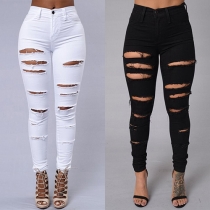 Distressed Style High Waist Slim Fit Boyfriend Jeans
