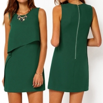 Fashion Solid Color Sleeveless Round Neck Dress