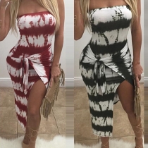 Sexy Strapless Irregular Hem Printed Dress