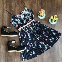 Fashion Printed High Waist Sling Dress