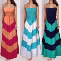 Sexy Strapless High Waist Striped Maxi Dress