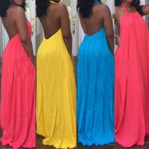 Sexy Backless Solid Color Sling Maxi Dress