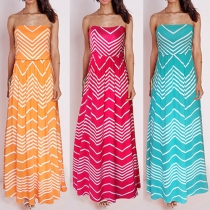 Sexy Strapless High Waist Striped Maxi Dress