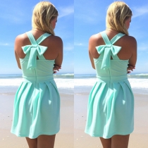 Sexy Bowknot Backless Solid Color Chiffon Dress