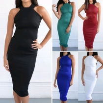 Sexy Backless Off-shoulder Solid Color Slim Fit Dress