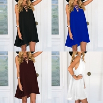 Fashion Solid Color Sleeveless Crossover V-neck Chiffon Dress